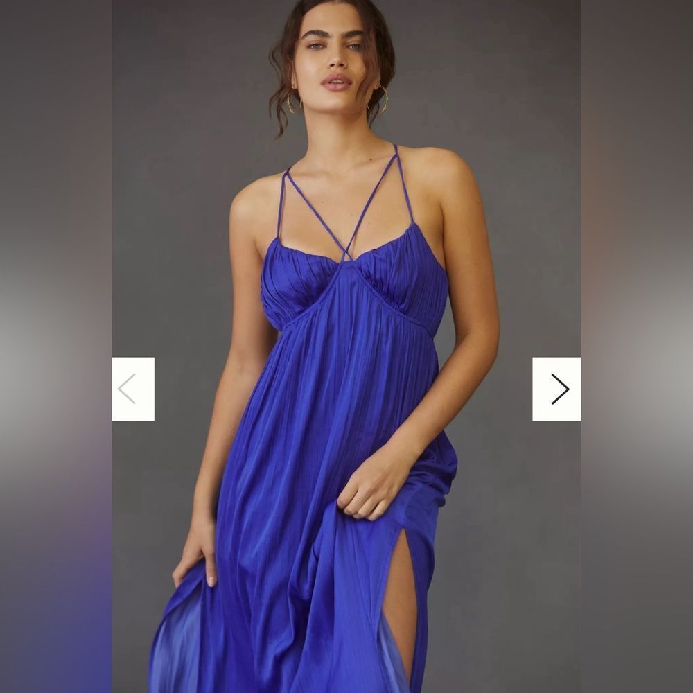 Anthropologie Royal Blue Satin Maxi Dress